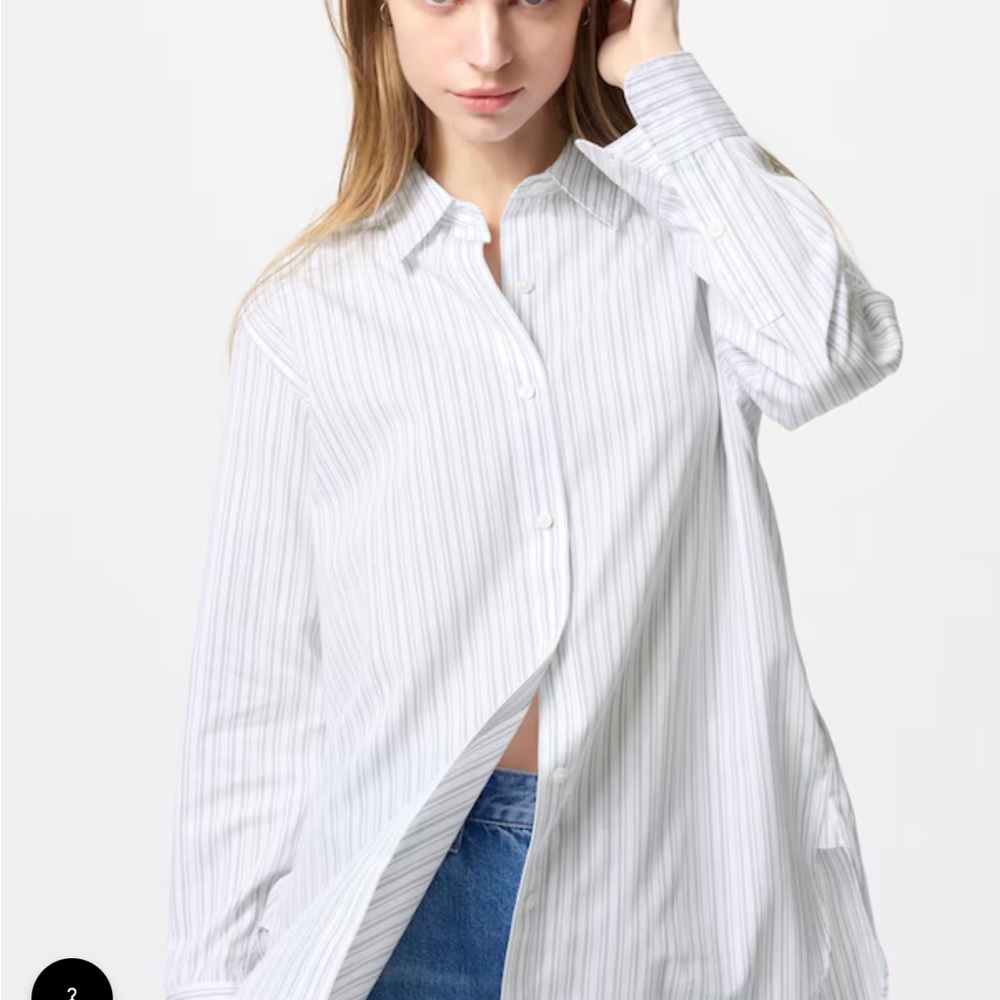 Uniqlo Women's White Pinstripe Button Down Shirt